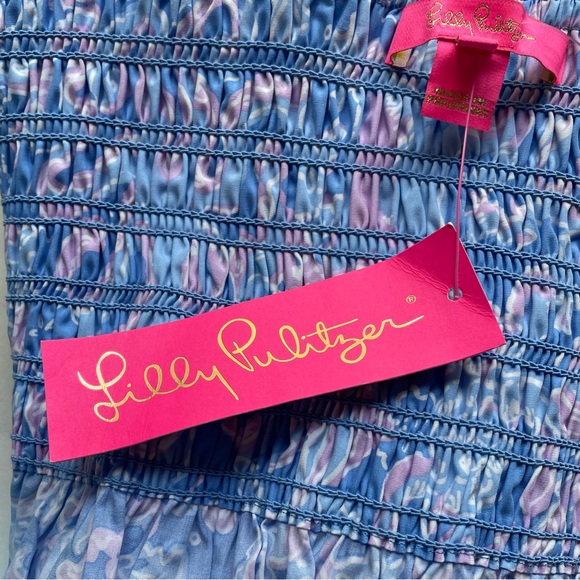 FINAL PRICE NWT Lilly Pulitzer Rivera Top Sz Medium Smocked Sea What I Sea Blue - Picture 6 of 9